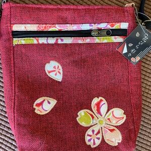 PRICE DROP! NWT  Boho canvas shoulder bag with floral appliqués